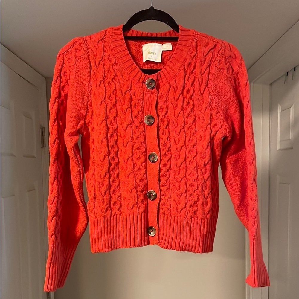 Anthropologie Red Cable Knit Cardigan Sweater